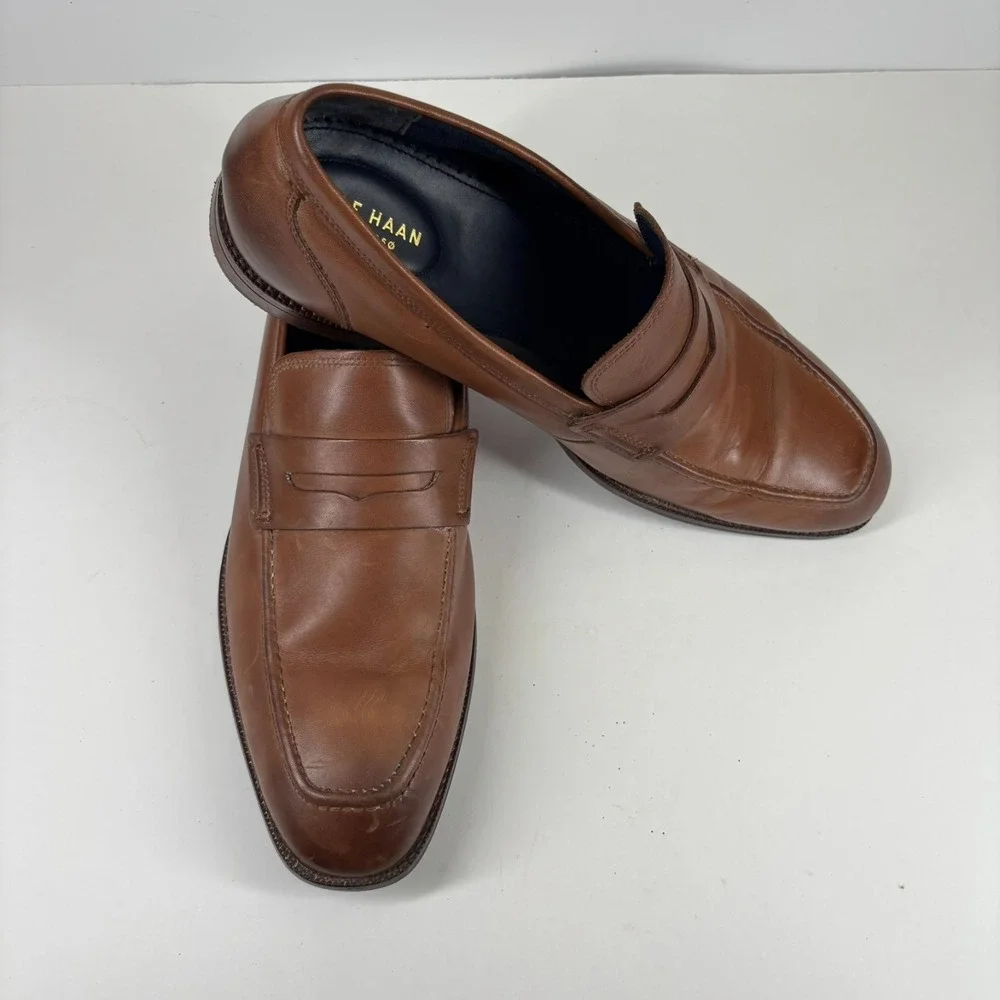 Cole‎ Haan Warner Grand Men's US 12M British Tan Leather Penny Loafers C29038